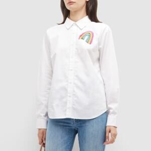 Lingua Franca Rainbow Embroidered Button-Down Shirt Small